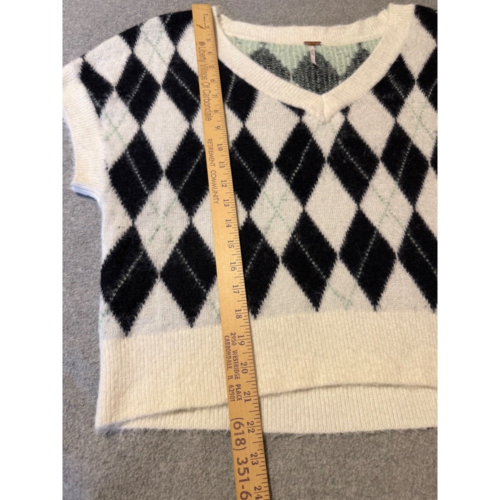 Free People Sweater Women's Small Through The Motions Argyle Vest Cropped Boxy - Picture 14 of 14